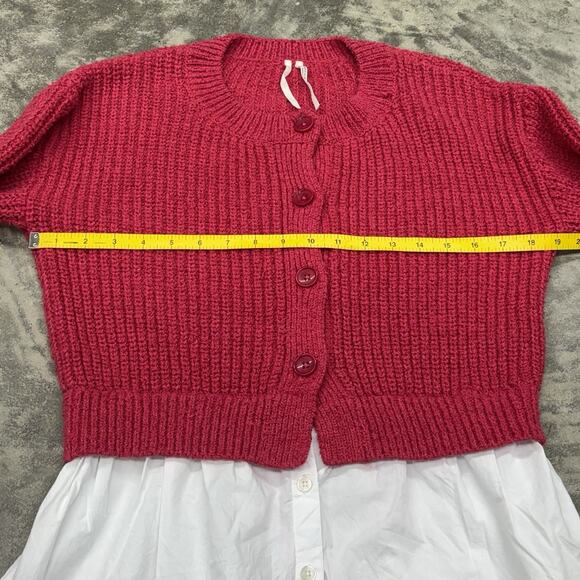 Anthropologie Cropped Twofer Cardigan Sweater Size Small Red White Knit Academia - Picture 9 of 12